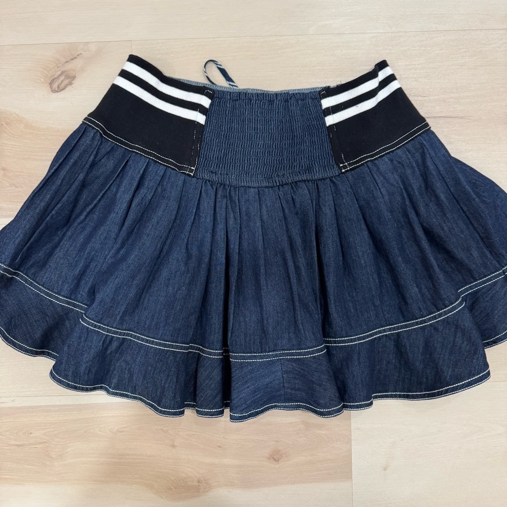 NWT Pilcro Anthropologie Sporty Tiered Soft Dark Denim Mini Skirt Women's Medium - Picture 11 of 15